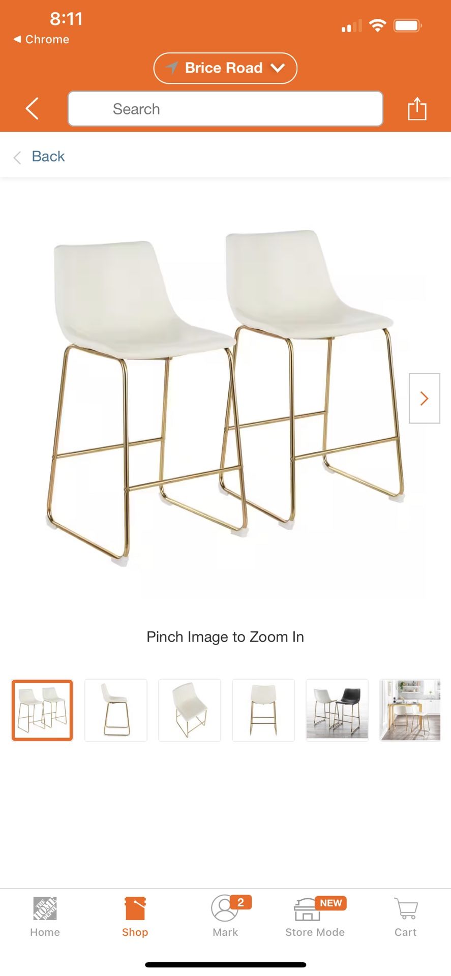Duke 26 in. White Faux Leather and Gold Counter Stools