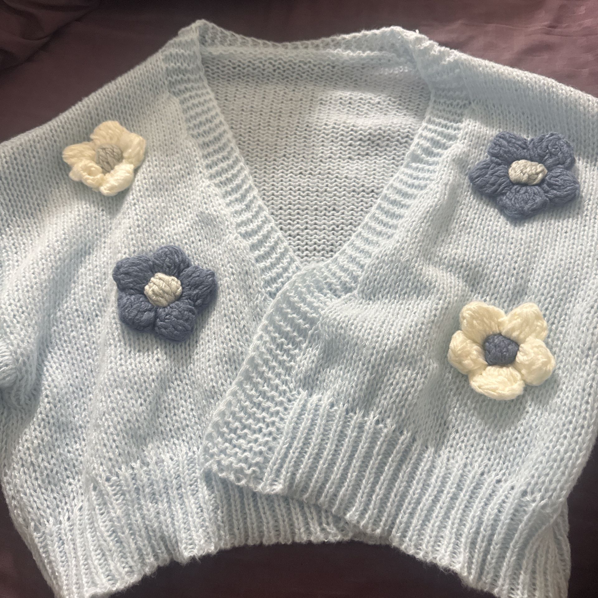 Pastel Blue Flower Knit Cardigan – Y2K / Soft Girl Aesthetic
