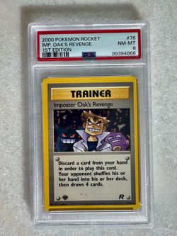 PSA 8 Imposter Oak’s Revenge- 1st edition pokemon card