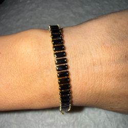 Beautiful Gold Base Black Onyx Gem Tennis Bracelet