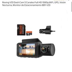 Rexing V33 Dash Cam 3 Canales Full HD 1080p,WiFi, GPS, Visión Nocturna, Monitor de Estacionamiento BBY-V33