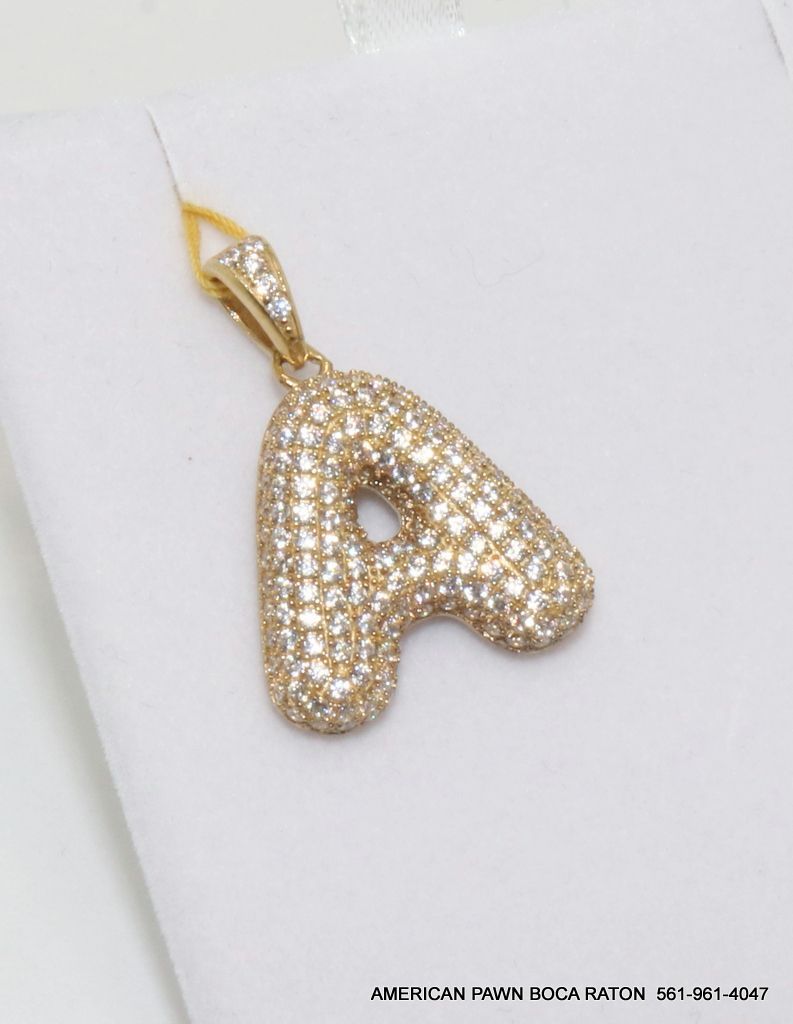 10K Solid Gold Bubble Alphabet Initial Letter "A" C'Z Pendant Charm 