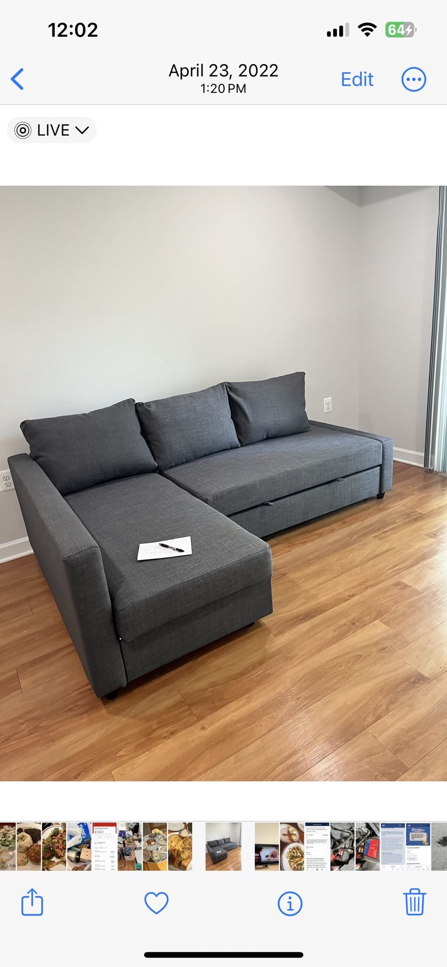 Sleeper sectional couch w/storage