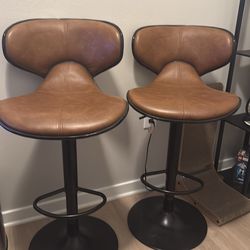 Adjustable Brown Leather Bar Stools