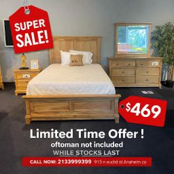 Natural Oak Farmhouse Queen Size Bed Frame  