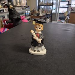 Vintage 1950's Girl Graduate Figurine Holding Her Diploma-Made By Lefton #1797, Lefton Stamp On Bottom 4.5"H