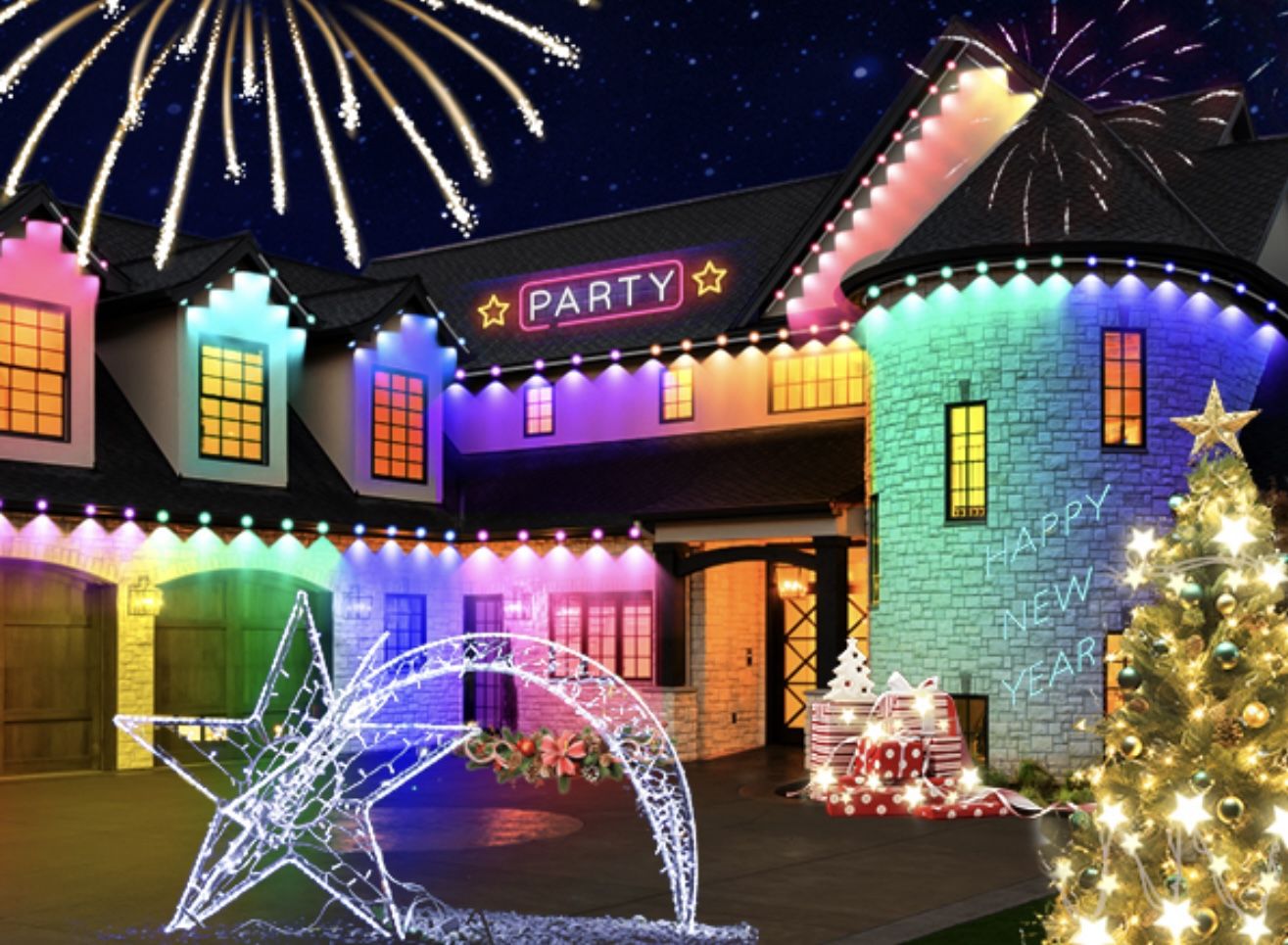 Smart Permanent Outdoor Lights for House, 150ft with 72 Smart AI RGB+IC Smart Christmas Lights