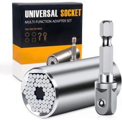 Geekman Fathers Day Dad Gifts from Daughter Son Wife, Silver Universal Socket Tools, Socket Set with Power Drill Adapter Stocking Stuffers for Men, To