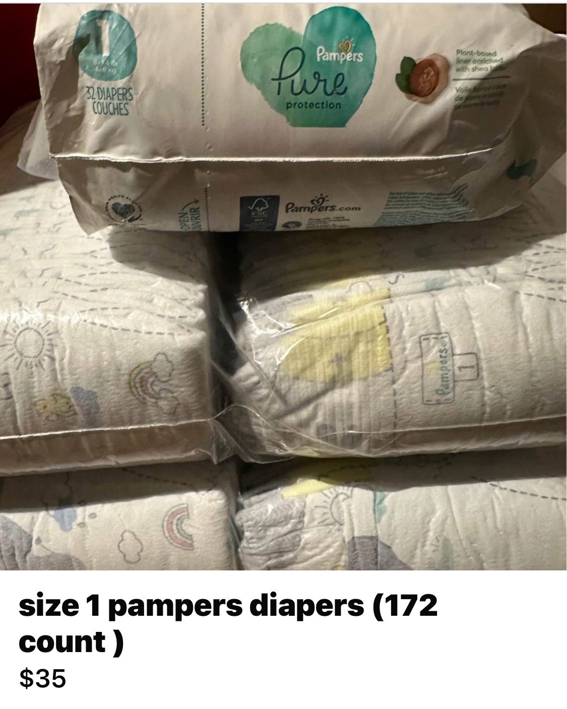 size 1 pampers diapers (172 count )