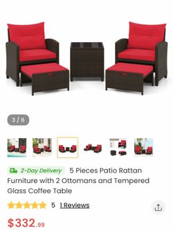 5 piece red patio furniture set