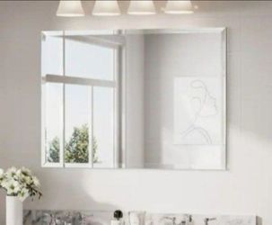 KeonJinn 40 in. W x 30 in. H Rectangular Beveled Frameless Wall Mount Bathroom Vanity Mirror Decorative Wall Accent Mirror