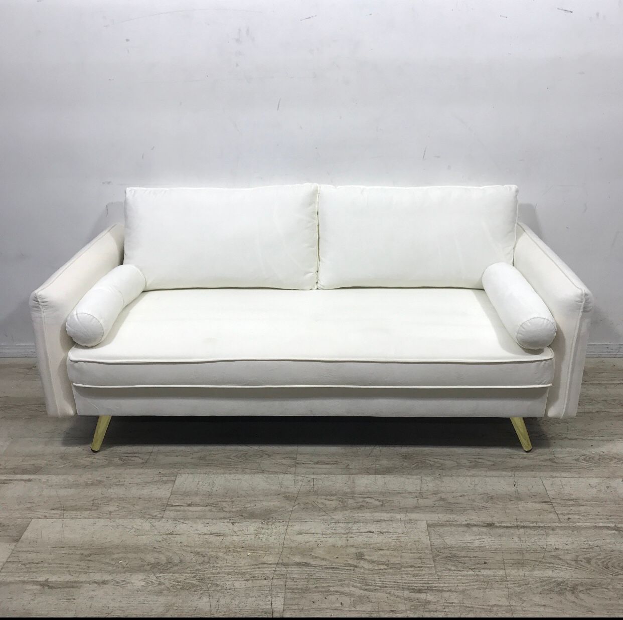 Modway Revive Sofa in White Velvet on Gold Iron Legs