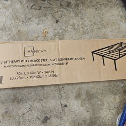 Brand New Heavy Duty Black Steel Slat Bed Frame, Queen