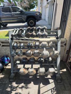 360lb Cast Iron Hex Dumbbell Set with 3-Tier Storage Rack