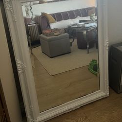 Large 44x32 White Antique Ornate Wood Mirror! 