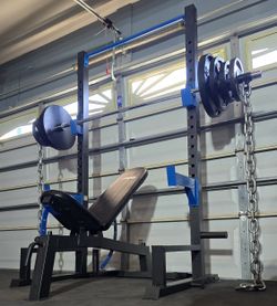 <<FREE DELIVERY>>  SQUAT RACK  + ADJUSTABLE BENCH + OLYMPIC WEIGHT PLATES + OLYMPIC BARBELL + OLYMPIC WEIGHT TREE 