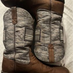 ARIAT MEN'S DISTRESSED CAMO SPORT PATRIOT WESTERN BOOTS - BROAD SQUARE TOE