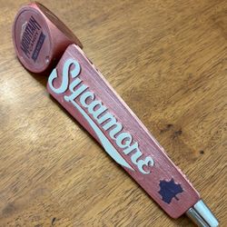 🍺 Sycamore Mountain Candy IPA Tap Handle – Rustic Red Wood – Brewery Bar Decor 🍁