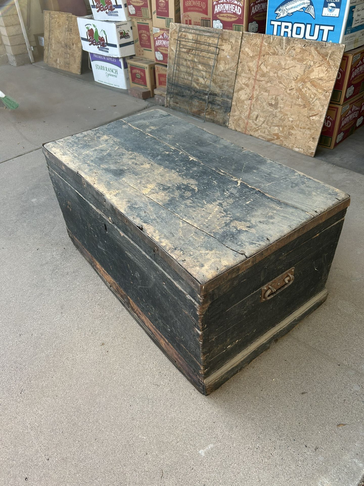 Antique Distressed Wood Trunk