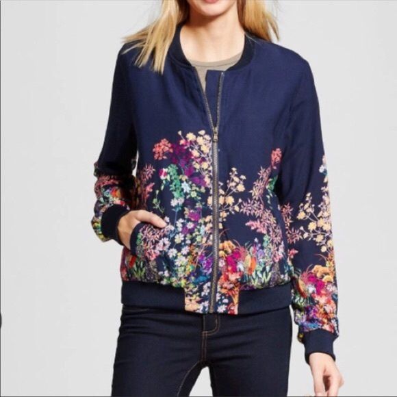 Merona (Target) Navy Floral Bomber Jacket