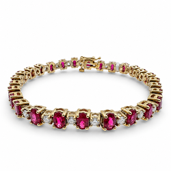 18k Yellow Gold with Rubies 9.80 Carat Tennis 7.00" Bracelet. (New)