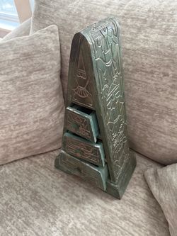 Egyptian Carved Wood Obelisk Trinket Box