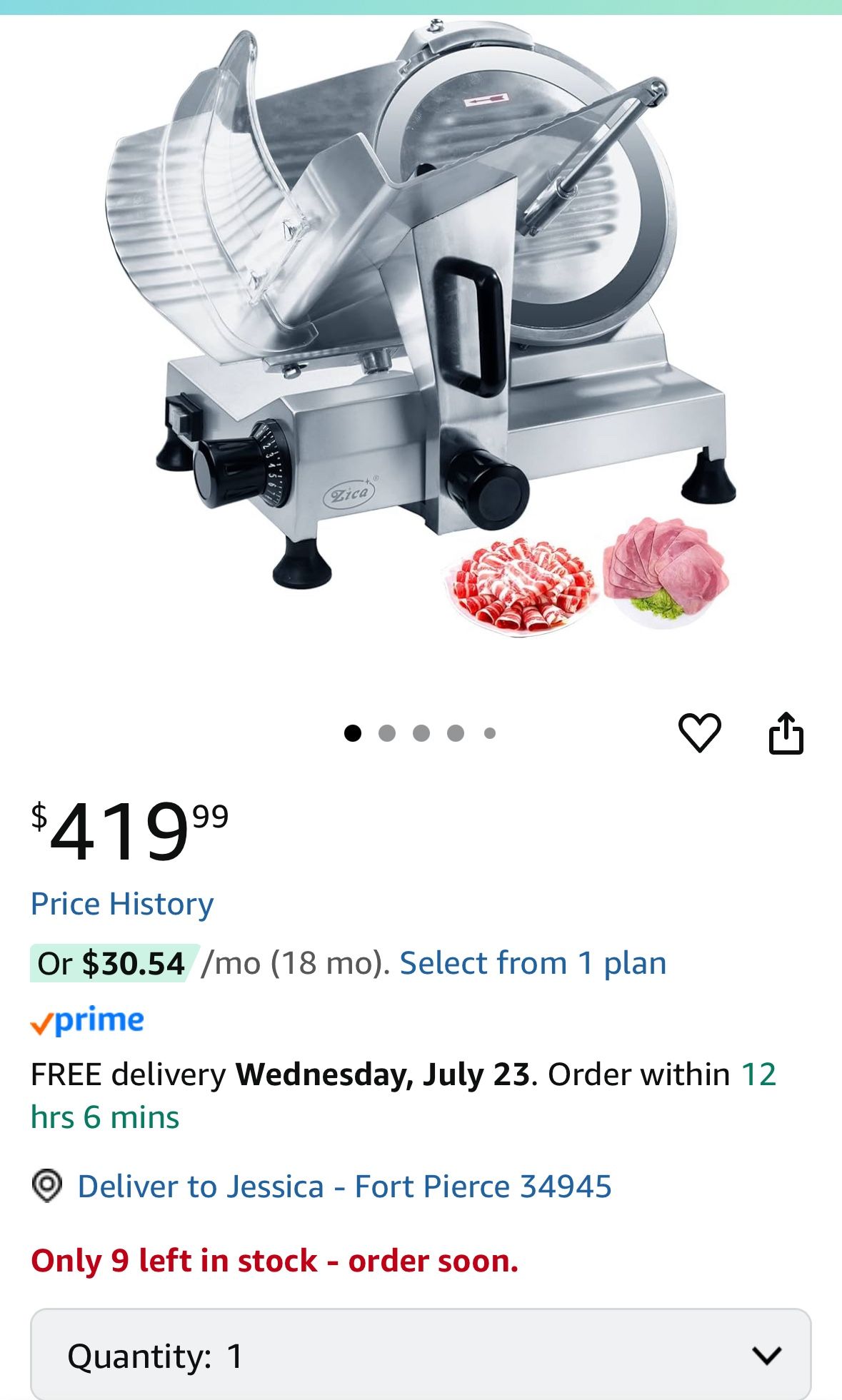 12" Chrome-plated Carbon Steel Blade Electric Deli Meat Cheese Food Ham Slicer Commercial and for Home use 250W Zica [ETL