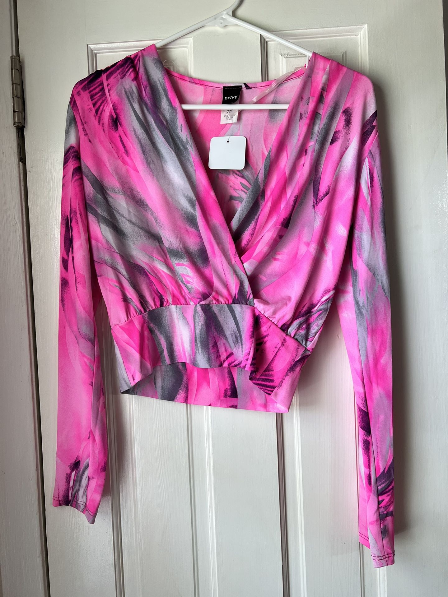 Privy Pink and Gray Blouse Elegant Top