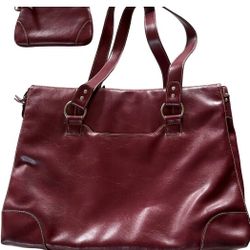 Franklin Covey red leather multi-compartment expandable briefcase/ laptop Bag