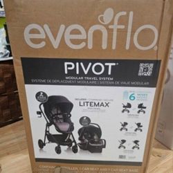 Evenflo Pivot Modular Travel System with LiteMax Infant Car Seat with Anti-Rebound Bar Casual Grey