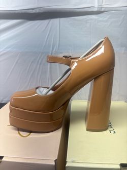 Nude Patent Leather Platform Mary Jane Heels