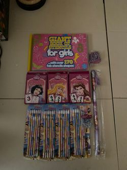 Giant Book of Stencils for Girls, Disney Learning Cards, and Princess Pencils