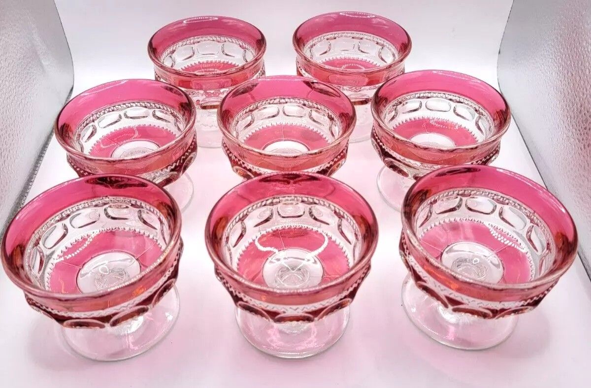 Lot of 8 Indiana Glass Colony Kings Crown Ruby Flash Thumbprint Finger Goblets
