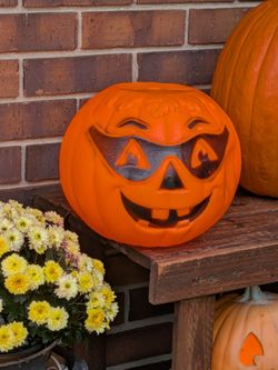 Vintage Halloween Black Masked Bandit Jack O Lantern Blow Mold Pumpkin -Missing Handle