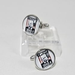 President republican Donald Trump 2024 Keep America Great red white blue star charm silver tone cufflinks