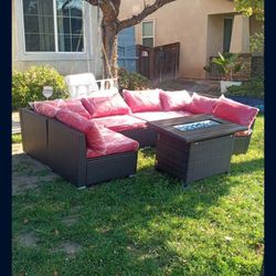 Red Cushions Patio Set Patio Couch Patio Furniture Outdoor Patio Furniture Set Brand New Propane Fire Pit