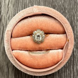 Radiant 14K Gold Moissanite Halo Ring Set