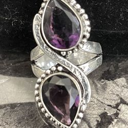 Sterling Silver Amethyst Vintage Infinity Ring