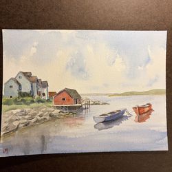 Harbor original Watercolor painting 9x12”