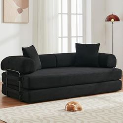 Convertible Sleeper Sofa Bed With Cylindrical Pillow - Corduroy Folding Mattress Couch