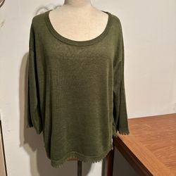 Women’s Top Linen By J. Crew Size L Dropped Shoulder 3/4 Slabs Decorated Hem