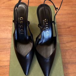 New Gucci Slingback Pumps In Black Size 6.5 Comes With Box 