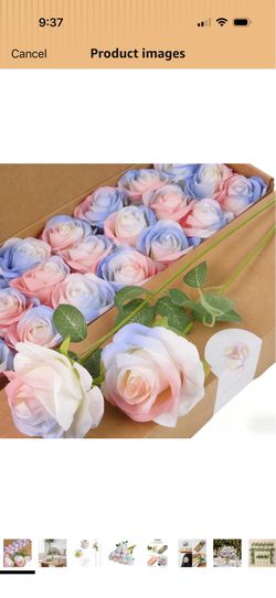 Pink  Blue Mix Artificial Roses Fake Flowers Not Bend The Peduncle with Stems for DIY Wedding Bouquets Bridal Shower Centerpieces Arrangements Tables 