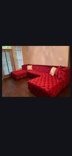 Labor Day Special Red Velvet Tufted Sectional Sofa