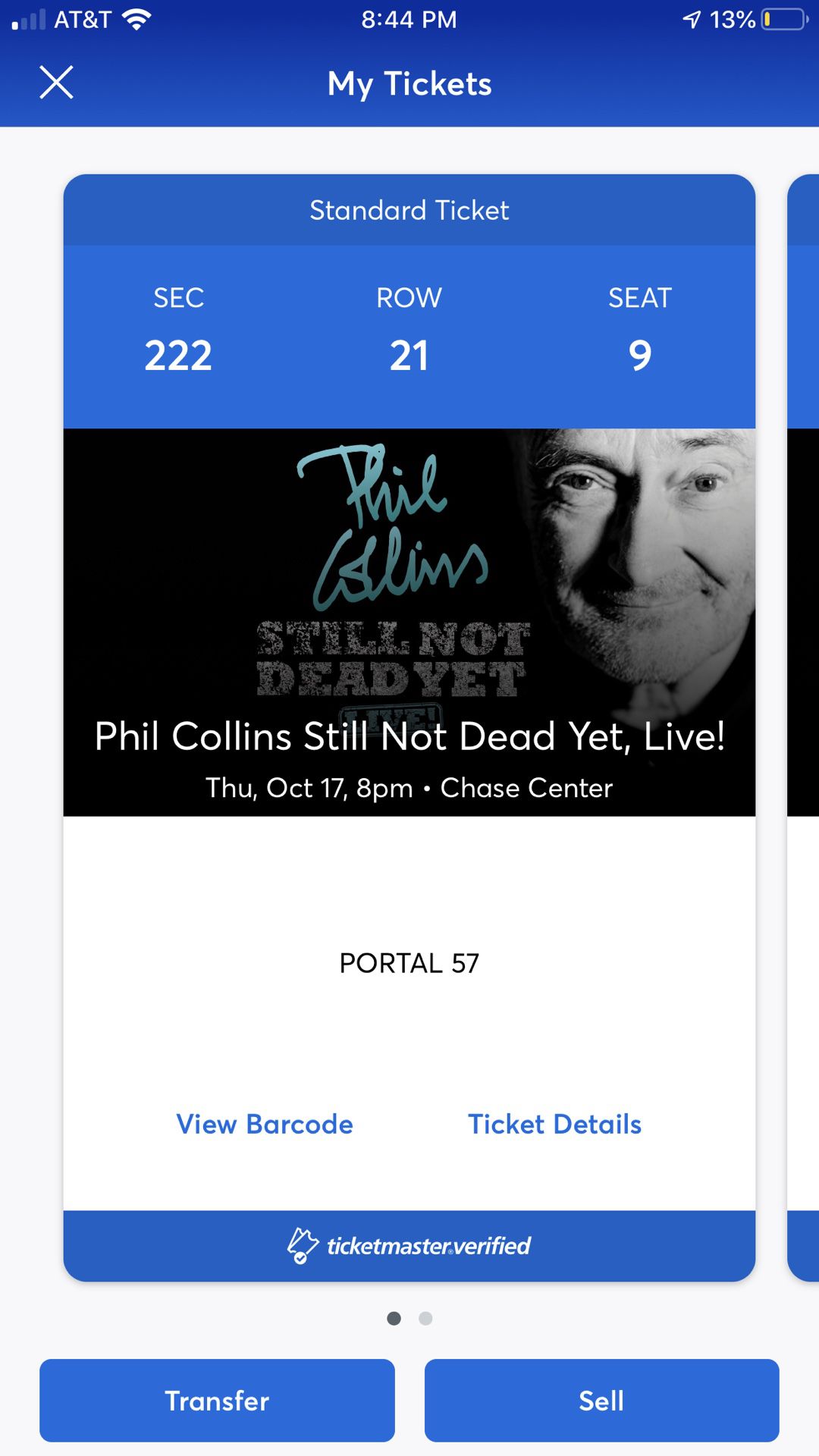 Phil Collins “still not dead yet” chase center oct 17th