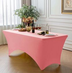 FOLINS&HOME PINK 5ft Fitted Rectangle Tablecloth With Elastic, Water Resistant Washable Spandex Table Cover For 5 Foot Folding Tables, Stretch Table C