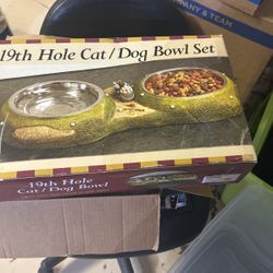19Th Hole Cats/Dog Bowl Set