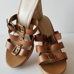 Nine West Tan Cork Wedge Sandals 