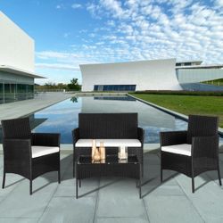 4 PCS Outdoor Patio PE Rattan Wicker Table Set Sofa Furniture w/ Cushion Black 