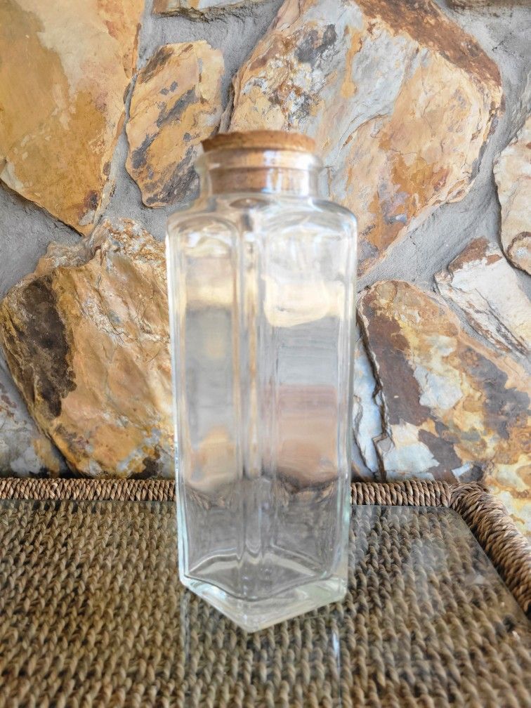 VTG Ann's House of Nuts Clear Glass Diamond Shape Jar w/Cork Lid 9.5" Tall